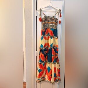 Colorful Cotton Maxi Dress with Tassel Details